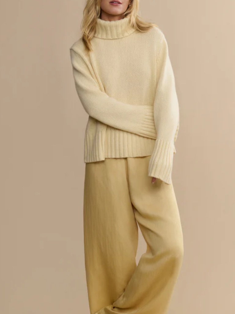 Jenni Kayne Cropped Jet Cashmere Turtleneck In Pale Yellow Size Xs